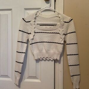 SHEIN White and Black Striped Crop Top